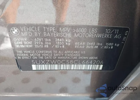 2012 BMW X5 xDrive35D z USA, uszkodzony, nr VIN 5UXZW0C58CL664206